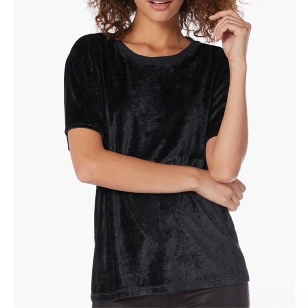 Michael Stars Black Velour Short Sleeve Crew Neck Top